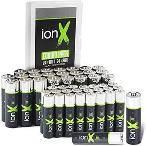 ionX Premium Batteries - 24 AA and 24 AAA Batteries, High Performance Alkaline 1.5 Volt Battery Set in Durable Reusable Plastic Storage Case