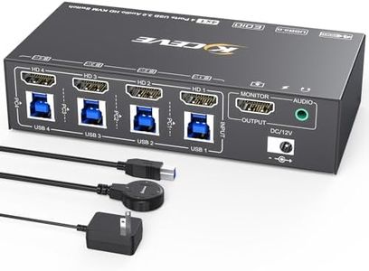 KVM Switch 4 Computers 4 Ports 8K@60Hz 4K@144Hz, Simulation EDID, 4 in 1 Out USB3.0 HDMI 2.1 KVM Switch with 3.5MM Audio Jack for 4 Computers Share 1 Monitor Keyboard Mouse and Headset or Microphones