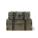 Soul & Lane Westminster Wood Decorative Storage Trunks - Set of 2, Small Wooden Boxes with Hinged Lids, Vintage Suitcases for Keepsakes and Home Décor, Antique Rustic Luggage Chests