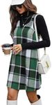 SOLY HUX Women's Plaid Pinafore Overall Dress Fall Casual Sleeveless V Neck Straight Short Jumper Dress Green Plaid Large