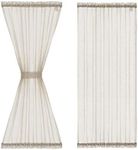 FMFUNCTEX Linen French Door Panel Curtains 40 Inches Natural Flax Blend Small Sheer Glass Door Curtain 52 inch Wide Half Short Curtain with Tiebacks for Patio Glass Doors, Rod Pocket 2 Panels Set