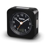 Hama Analog Radio-Controlled Alarm Clock (compact alarm clock with radio signal and light, travel alarm clock with automatic time adjustment, includes battery) black