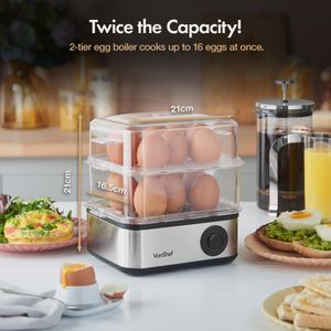 VonShef 3-in-1 Egg Boiler, Poacher & Omelette Maker – 16 Egg Capacity, Stainless Steel, 500W