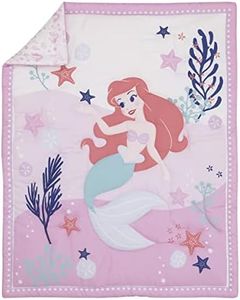 Disney The Little Mermaid Ariel Cute by Nature White & Pink Star Fish & Coral Reef 3Piece Nursery Mini Crib Bedding Set - Comforter & Two Fitted Mini Crib Sheets, Pink, Aqua, Lavender, White