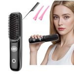 Cordless Hair Straightener Brush-Rechargeable Portable Heated Styling Brush with 3 Adjustable Heat Modes,LED Display,Fast Heating,Travel-Friendly Design for Daily Use at Home,Office&On the Go (Black)