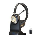 Wireless Headset, Bluetooth Headset With Microphone Noise Canceling & USB Dongle, On Ear Headphones with Charging Dock & 50hrs Working Time for Computer/Mobile Phones/Ms Teams/Skype/Zoom/Office