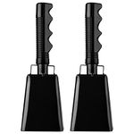 2 Pcs Steel Cow Bell 8 inch Cowbells with Handle Cheering Hand Bell for Football Games,Party, Farm,Sports Events Hand Chimes Music Instrument (Black)