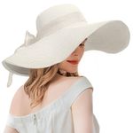 FAVOREAL Womens Sun Hat Straw Hat Large-Brimmed UV Protection Floppy Summer Beach Fishing Hat Packable Outdoor Travel Hat, White