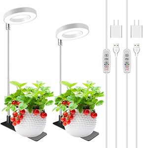 Kullsinss Grow Lights for Indoor Plants, Full Spectrum Halo Growing lamp with Detachable Base, Height Adjustable, 3 Colors, 10 Dimming, Automatic Timer, Plant Light for Small Plants Growing, 2 Pack