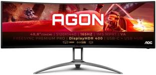 AOC AGON AG493UCX2 -49 Inch Dual QHD Curved Gaming Monitor, VA, 4ms GTG, Height Adjust, USB Hub, FreeSync Premium, Speakers (5120 x 1440 @ 165Hz, 400 cd/m²,HDMI 2.0 / DP 1.4 / USB-C / USB 3.2)
