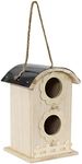 Sunnydaze 2-Level Wooden Bungalow Hanging Outdoor Bird House - Platane Wood Garden Decor - Features Two 1.75-Inch Diameter Openings and 0.5-Inch Long Perches - 7-Inch