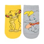 BALENZIA X Disney Character Cushioned Lowcut Ankle socks for women-Lion King Simba & Dumbo (Pack of 2)(Free Size)-Yellow, Grey