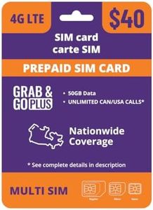 Grab & Go Plus 4G Prepaid 40$ SIM Card Starter Kit - Unlimited Talk Canada + 50 GB (Uses Chatr Mobile's 4G Network) | 1 Month Prepaid Service Incl. | Pay as You go | Canada | Prepaid | Promotion