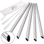 The Autostory Angled Tips Reusable Boba & Smoothie Straws, 5 Pcs 10" Long & 0.5" Wide Stainless Steel Metal Straws for Bubble Tea/Tapioca Pearl, Shakes, Jumbo Drinks with 2 Brushes & 1 Bag (Silver)