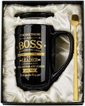 Biching Boss Gifts - Best Boss Gifts for Men, Women - Appreciation Office Farewell Gift for Boss Bosslady - Birthday Gifts Idea for Mentor, Manager, Leader - Large Porcelain Coffee Mug Set 18 Oz Black