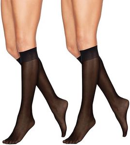 Hanes Silk Reflections Women's Alive Full Support 2 Pack Sheer Knee Highs, Jet, One Size