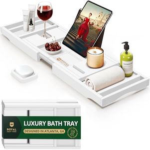ROYAL CRAFT WOOD Premium Foldable Bathtub Tray - Wood Bath Tray for Tub, Bamboo Bathtub Shelf, Expandable Bath Table Tray, Luxury Bathtub & Bathroom Accessories for New Home & Unique Gift for Women