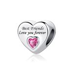 FGT Best Friends Friendship Love You Forever Pink CZ Love Heart Charm Compatible with Pandora Charm Bracelets Girl Birthday Women Graduation