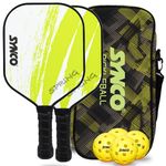 Synco Pickleball Paddle Set | 2 Pickleball Rackets and 4 Pickleballs with Carry Bag | Fiberglass Lightweight Racket with Cushion Comfort Grip (12mm, Spring Green)