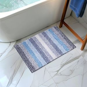 JEMIDI Tappetino Bagno 80 x 50 cm - Tappeto Assorbente Scendi Doccia - 100% Cotone - Scendidoccia Soffice e Antiscivolo - Lavabile in Lavatrice - Design a Strisce Multicolore