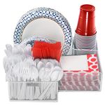 ELTOW Plate and Silverware Organizer Large Kitchen Spoon, Fork, Knives and Cups Holder - Stylish Bowl, Napkin and Tableware Dispenser - Home, Restaurant, RV BBQ Picnic Plate Organizer Caddy -White