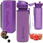 Hydracy Water Bottle with Time Marker - 500 ml 17 oz BPA Free Water Bottle -Leak Proof & No Sweat Gym Bottle with Fruit Infuser Strainer -Ideal Gift for Fitness, Sports & Outdoors - Berry Blue