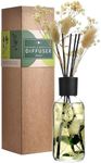 Bamboo White Tea Reed Diffuser Set - Fragrance Reed Diffusers for Home - 250ml Glass Bottle with Plant Accents, Black Reed Sticks, Dried Flowers - Aromatherapy Reed Diffuser Oil for Relaxation