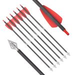 NIKA ARCHERY 15 Inch Crossbow Bolts Carbon Arrows with Broadheads Suitable for EK Cobra System RX Bow Hunting Outdoor Shooting 6 Pieces Red