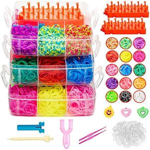 QILZO Caja Pulseras Gomas 4200 Bandas de Silicona para Hacer Pulseras de Colores DIY Juguete para Niñas y Niños Anillos Collares Kit de Pulseras