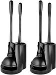 Toilet Plunger and Brush Set in Black (2 Pack) Bathroom Cleaning Essentials, Heavy Duty Scrubber Brushes, Rubber Plungers with Holders, Urinal Bowl Cleaner - Stock Your Home