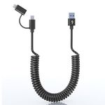 USB C and Lightning Cable 2 in 1 Dual Cable - 3A Fast Charging & Data Sync Apple CarPlay & Android Auto Coiled Short Durable Anti-Tangle iPhone Android Charger Cord Combo Lightning/Type C/USB A, 5FT