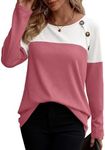 Zeagoo Women's Waffle Shirts Ladies Fall Long Sleeve Tops Casual Crewneck Tunic Tops Waffle Pullover Blouse,Dusty Pink S