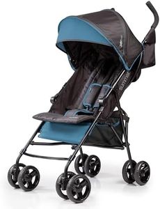 Summer by Ingenuity 3D Mini Convenience Stroller – Lightweight Stroller with Compact Fold, Multi-Position Recline, Canopy with Pop Out Sun Visor – Umbrella Stroller for Travel & More, Blue/Black