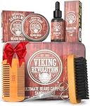 Viking Revolution Beard Grooming Kit for Men - Ultimate Beard Kit - Boar Beard Brush, Wood Beard Comb, Sandalwood Beard Balm, Sandalwood Beard Oil, Beard & Mustache Scissors