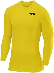 TCA Men's SuperThermal Compression Base Layer Football Running Top Long Sleeve Thermal Under Shirt - Crew Neck - Sonic Yellow, XX-Large