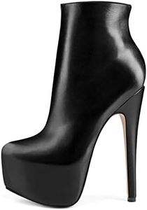 JOY IN LOVE Women's Platform Ankle Boots Zipper High Heels Shoes Short Booties, Black Pu, 8.5