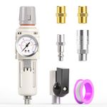 Tailonz Pneumatic 3/8 Inch NPT Air Filter Pressure Regulator AW3000, Water-Trap Air Tool Compressor Filter with Gauge