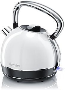 Arendo - Bouilloire électrique en Acier Inoxydable 1,7 Litre 2200 W Style Vintage rétro - Filtre anticalcaire Amovible Interchangeable - Interrupteur d'alimentation LED Bleue - Watter kettle - Blanche