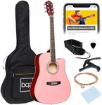 Best Choice Products 41in Beginner Acoustic Guitar Full Size All Wood Cutaway Guitar Starter Set Bundle with Case, Strap, Capo, Strings, Picks - Pink