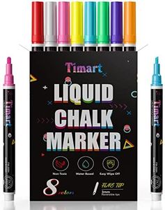 Timart Liquid Chalk Markers, 3mm Fine Tip Chalk Pens, 8 Colors Washable Window Markers for Chalkboard, Dry Erase Marker Pens for Car, Blackboard & Bistro, Non-Toxic,Wet Erase - Reversible Tip