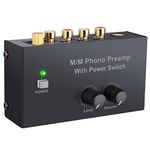 LiNKFOR Compact Phono Preamplifier for MM Turnable Preamp with Volume Control and Power Switch RCA Input to RCA and 1/4'' TRS Output Low Noise with DC 12V Certified Power Adapter