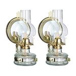 DNRVK Large Wall Oil Lamp Lantern 2 Pieces Vintage Glass Kerosene Lamp for Indoor Use 7/8 Wick Decorative Hurricane Lamp with Mirror Home Decor Emergency Lighting Chamber Oil Lanterns