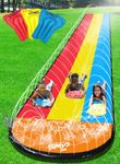 JAMBO 20' Extra Long Triple Lane Slip Splash and Slide Updated - with 3 Body Boards, Water Slide with Advanced Sprinklers System | Backyard Waterslide Outdoor Water Toys Slides for Kids…