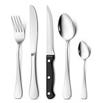 Onader 30 Piece Cutlery Set with Steak Knives, Stainless Steel Flatware Tableware Service for 6, Elegant Knife Fork Spoon Set for Kitchen Christmas Party, Mirror Polished & Dishwasher Safe