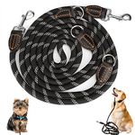 Dog Leash for Large and Medium Dogs - Adjustable Nylon Double Leash with 2 Snap Hooks and 3 Rings - 3m x 15mm - Black