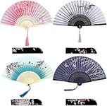 iZoeL Pocket Fans Folding Handheld Bamboo Fans with Tassel with 4 Delicate Bags Wedding Favours Party Guest Gift Wall Decoration Women Fan Blue & Grey & Black & Pink