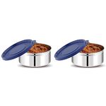 Attro Set of 2 Prime Stainless Steel Single Wall Storage Containers Airtight & Leak Proof Containers for Office Use, School, Picnic, 400 ml - Blue