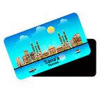 dhcrafts Rectangular Rubber Fridge Magnet/Magnetic Card Blue Yemen Sana'a Design Pack of 1 (8.6cm x 5.4cm)