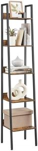 VASAGLE Bookshelf, 5-Tier Narrow Bookcase, Ladder Shelf for Home Office, Living Room, Bedroom, Kitchen, Rustic Brown and Ink Black ULLS109B01