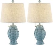 JONATHAN Y JYL4041B-SET2 Margie Wicker 20.5" Bohemian Rustic Iron LED Table Lamp Farmhouse, Coastal, Traditional, Living Room, Dining Room, Bedroom, Blue (Set of 2)